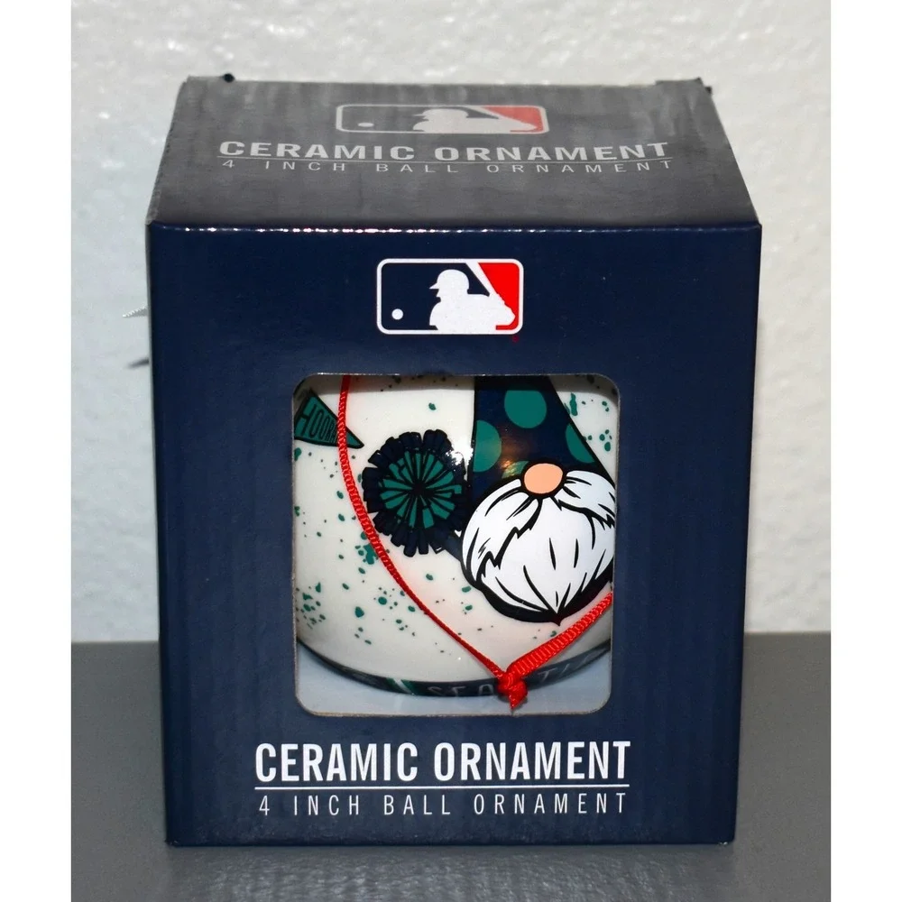 MLB Seattle Mariners Ball Ornament Unisex 4 Inch White New Gnome Fan Ceramic